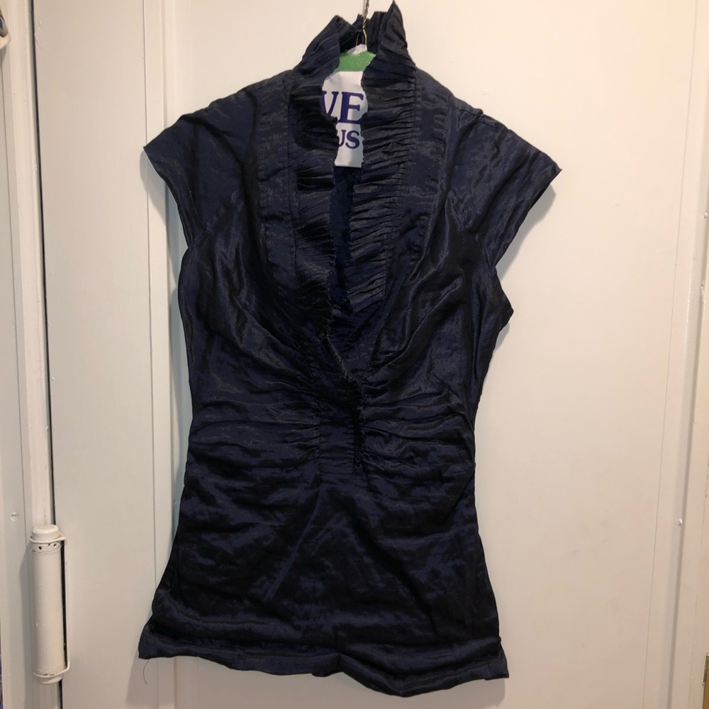 Searle Navy Ruffle Viscose Blouse Size 4